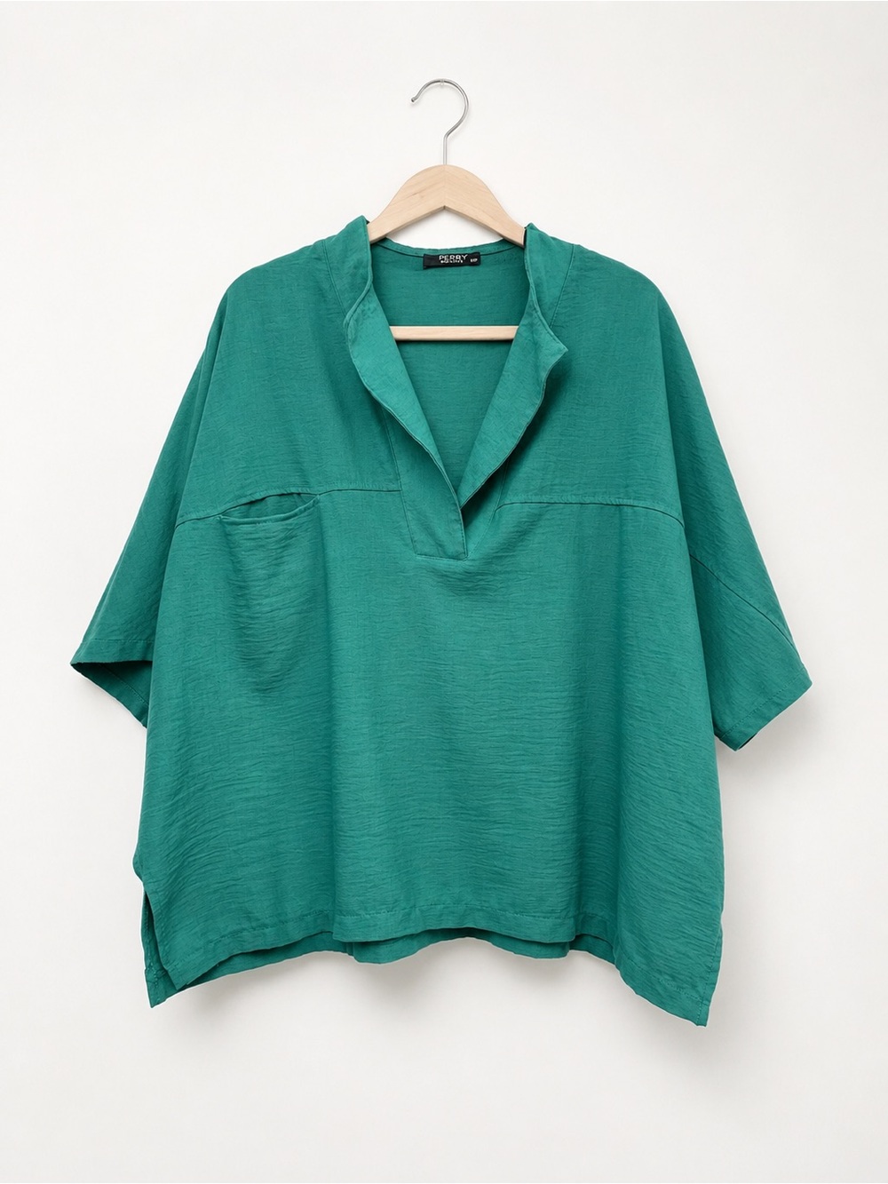 Perry Fashion Oversized Teal Tunic Top Dolman Sleeve Blouse Lagenlook L/XL - Picture 2 of 4